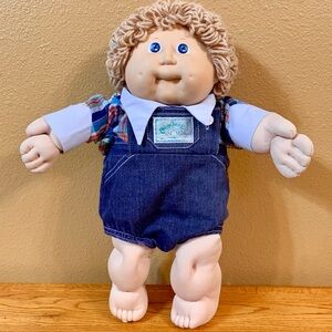 Vintage Cabbage Patch Kids Doll HM12 Boy In Denim Overalls Romper KT Factory